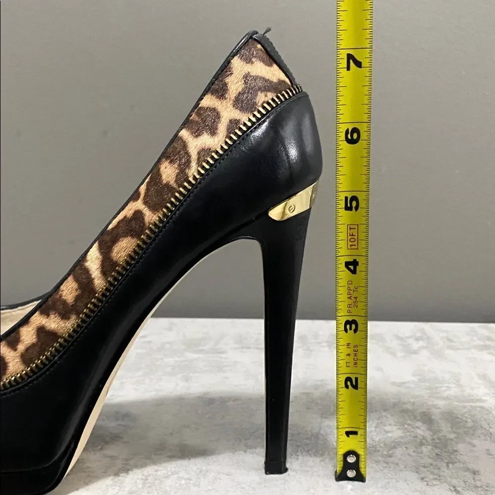 Michael Kors Leopard Cowhide and Black Stiletto Heels Size 8